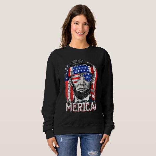 Abraham Lincoln 4 juli Merica Mannen Ameri Trui (Voorkant volledig)