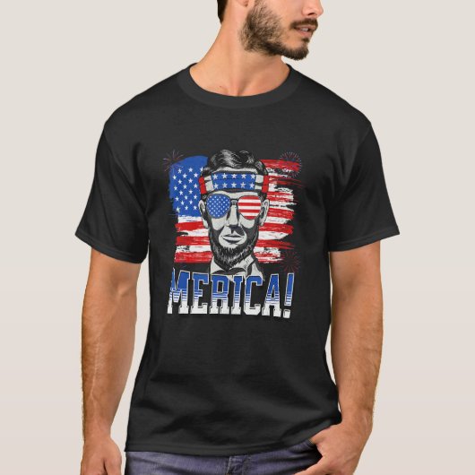 Abraham Lincoln 4 juli Merica Mannen Vrouwen Ameri T-shirt (Voorkant)