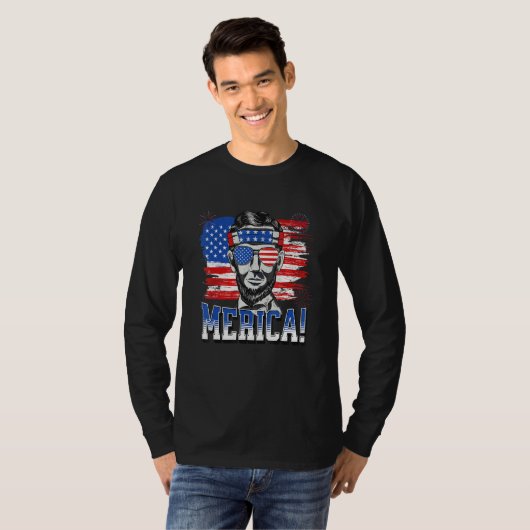 Abraham Lincoln 4 juli Merica Mannen Vrouwen Ameri T-shirt (Voorkant volledig)