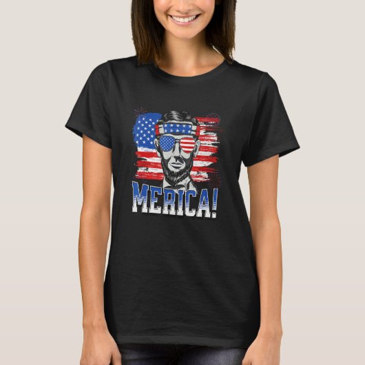 Abraham Lincoln 4 juli Merica Mannen Vrouwen Ameri T-shirt (Voorkant)