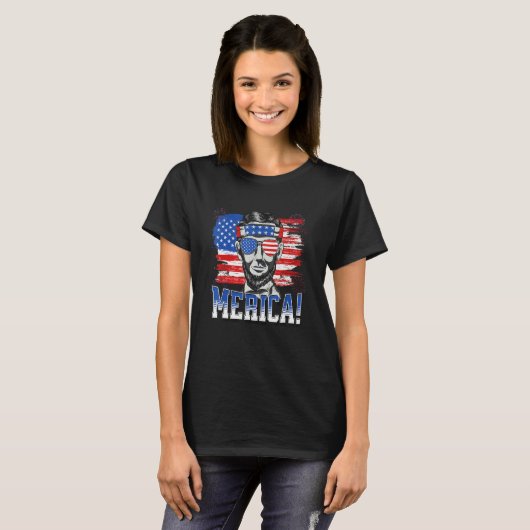 Abraham Lincoln 4 juli Merica Mannen Vrouwen Ameri T-shirt (Voorkant volledig)
