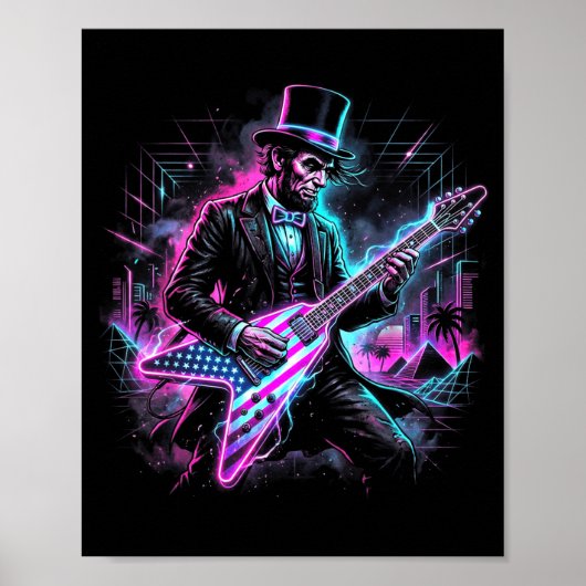 Abraham Lincoln elektrische gitaar spelend Abe gra Poster (Voorkant)