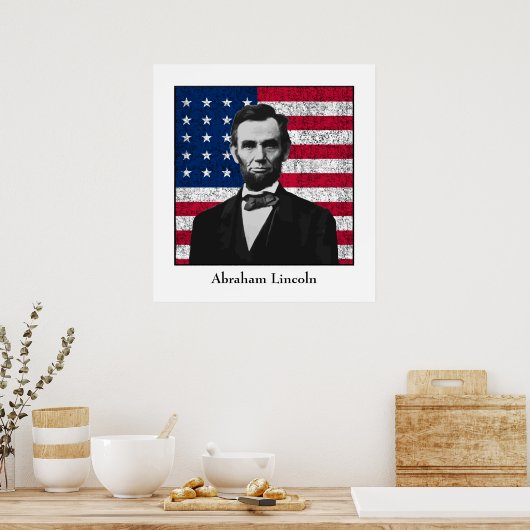 Abraham Lincoln en de Amerikaanse vlag Poster (Keuken)