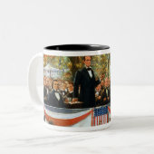 Abraham Lincoln en Stephen A. Douglas Tweekleurige Koffiemok (Voorkant links)