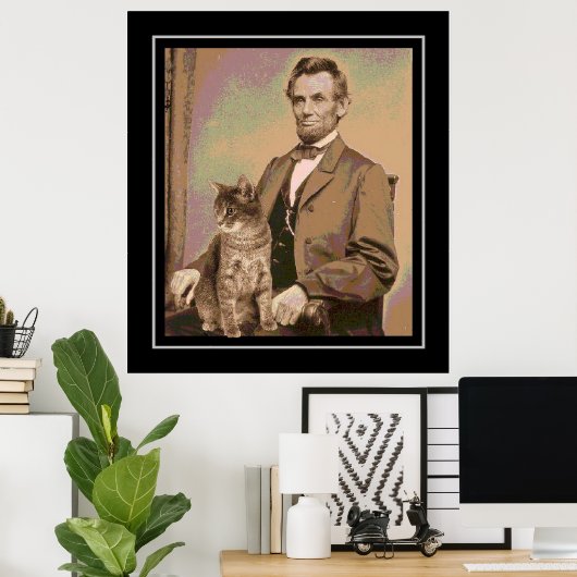 Abraham Lincoln en zijn kat "Dixie" Poster (Thuiskantoor)