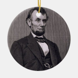 Abraham Lincoln, gegraveerd op een foto van Wil Keramisch Ornament