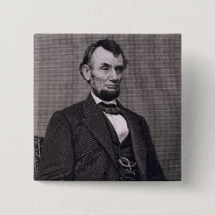 Abraham Lincoln, gegraveerd op een foto van Wil Vierkante Button 5,1 Cm