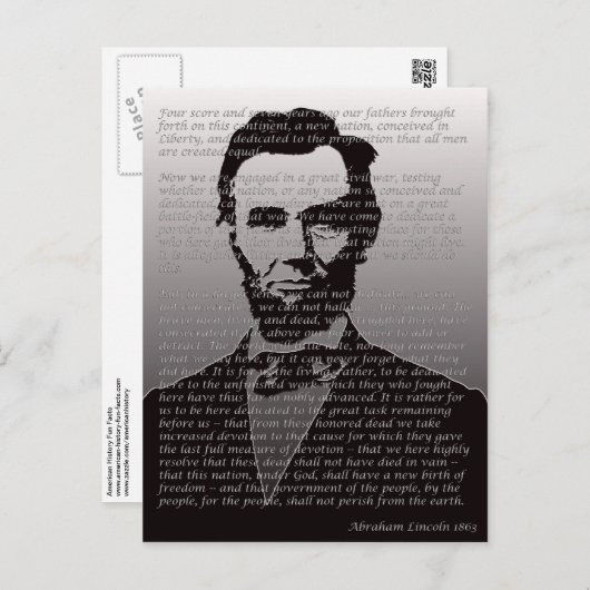 Abraham Lincoln Gettysburg Adres Briefkaart (Voorkant / Achterkant)
