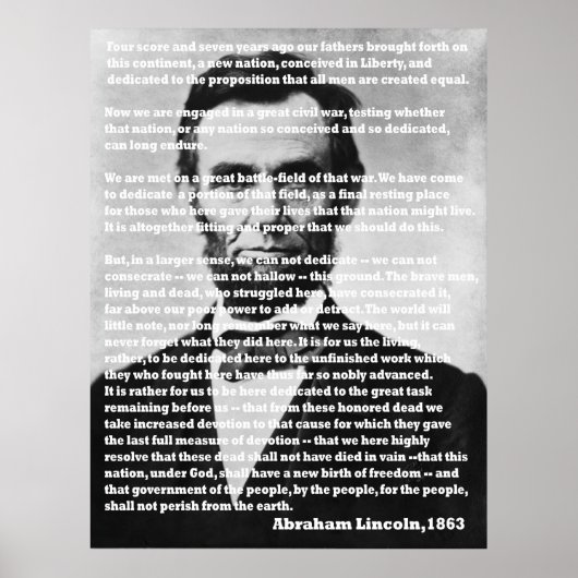 Abraham Lincoln Gettysburg Adres Portret Poster (Voorkant)