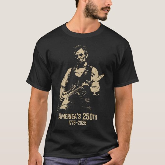 Abraham Lincoln Gitaar spelend 4 juli 250ste T-shirt (Voorkant)