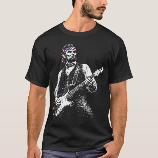 Abraham Lincoln Gitaar spelend T-shirt (Voorkant)
