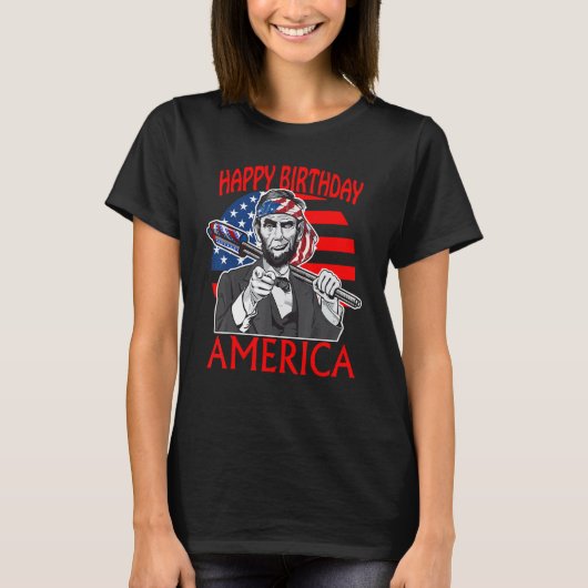 Abraham Lincoln Happy Birthday America T-shirt (Voorkant)