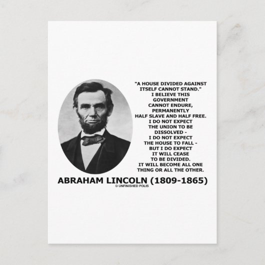 Abraham Lincoln House verdeeld Kan prijsopgave nie Briefkaart (Voorkant)