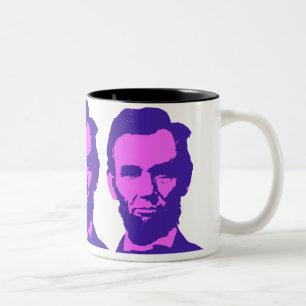 Abraham Lincoln in Pop Art Roze & Paars Tweekleurige Koffiemok