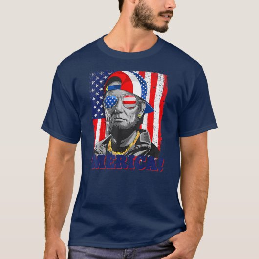 Abraham Lincoln Merica Amerikaanse vlag op 4 juli T-shirt (Voorkant)
