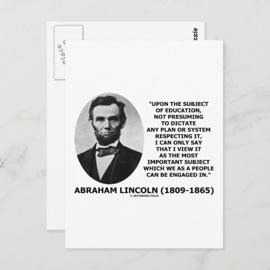 Abraham Lincoln over onderwijs Briefkaart (Voorkant / Achterkant)