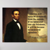 Abraham Lincoln Quote: "Amerika zal nooit..." Poster (Voorkant)