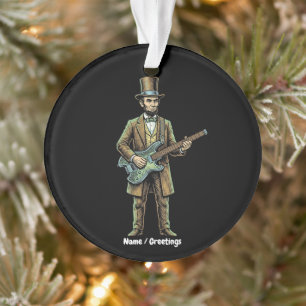 Abraham Lincoln Rockende Koploze Gitaar Houtblok Ornament