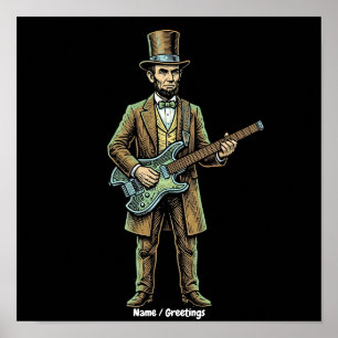 Abraham Lincoln Rockende Koploze Gitaar Houtblok Poster