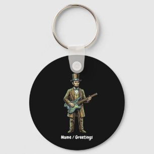 Abraham Lincoln Rockende Koploze Gitaar Houtblok Sleutelhanger