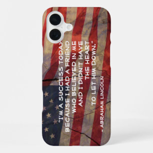 Abraham Lincoln succes citaat roestig vlag sjabloo iPhone 16 Plus Hoesje