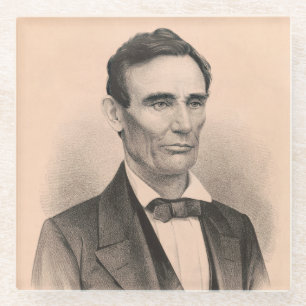 Abraham Lincoln Verkozen President 1860 Lithograaf Glazen Onderzetter