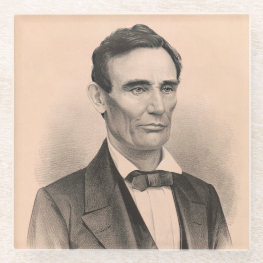 Abraham Lincoln Verkozen President 1860 Lithograaf Glazen Onderzetter (Voorkant)