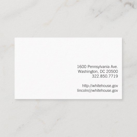 Abraham Lincoln Visitekaartje (Achterkant)