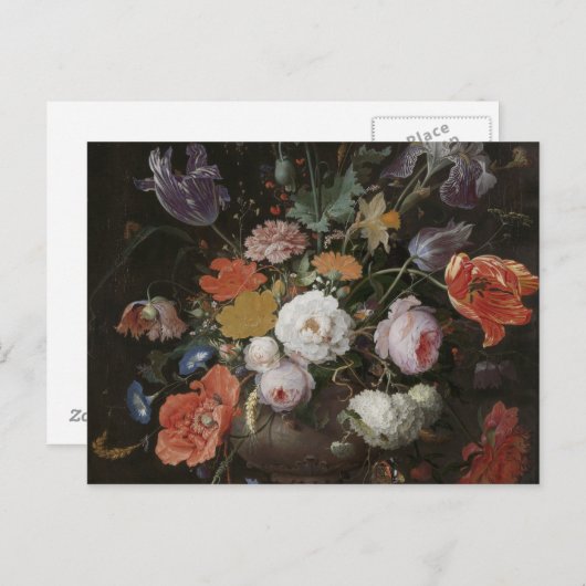 Abraham Mignon - still met bloemen en een Wat Briefkaart (Voorkant / Achterkant)