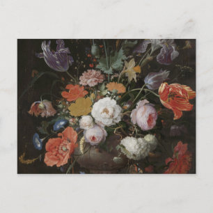 Abraham Mignon - still met bloemen en een Wat Briefkaart