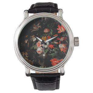 Abraham Mignon The Overdraaid Bouquet. Floral Horloge