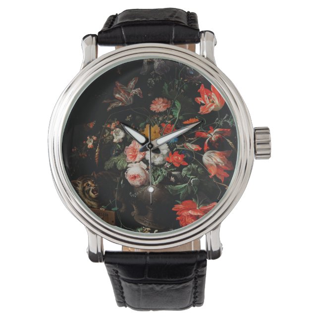 Abraham Mignon The Overdraaid Bouquet. Floral Horloge (Voorkant)