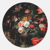 Abraham Mignon The Overdraaid Bouquet. Floral Ronde Sticker (Voorkant)