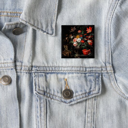 Abraham Mignon The Overdraaid Bouquet. Floral Vierkante Button 5,1 Cm (In situ)