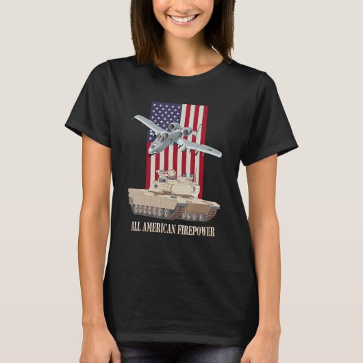 Abrams M1A2 A 10 Thunderbolt II Amerikaanse Vlag T-shirt (Voorkant)