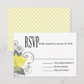 Abraxas Abstract Floral RSVP | gele houtskool Kaartje (Voorkant / Achterkant)