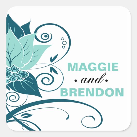 Abraxas Abstracte Bloemengunst | Aqua blauwgroen Vierkante Sticker (Voorkant)