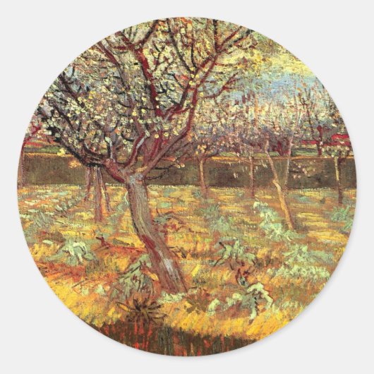 Abrikoelbomen in bloei door Vincent van Gogh Ronde Sticker (Voorkant)