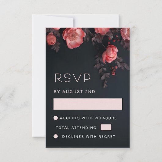 Abrikoos 3D Rozen Bruiloft RSVP Kaartje (Voorkant)