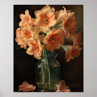 Abrikoos Amaryllis Flowers Art Print Poster