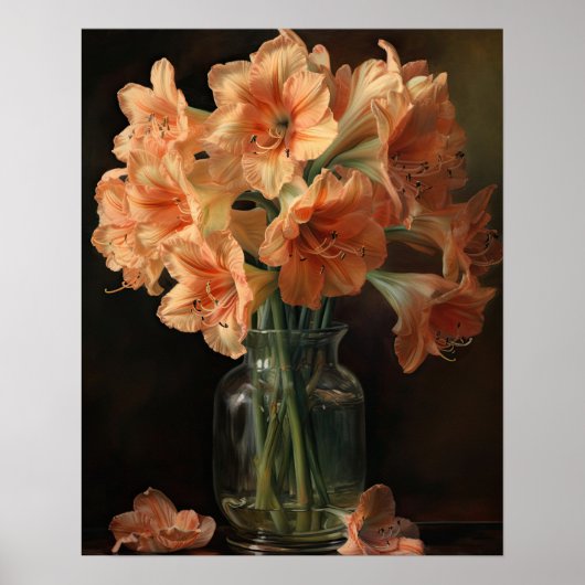 Abrikoos Amaryllis Flowers Art Print Poster (Voorkant)