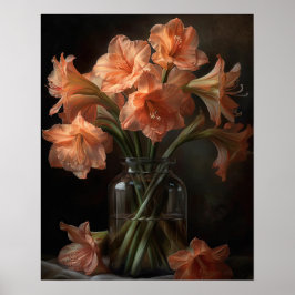 Abrikoos Amaryllis Flowers Art Print Poster