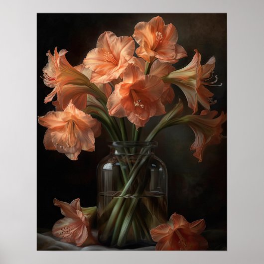 Abrikoos Amaryllis Flowers Art Print Poster (Voorkant)