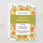 Abrikoos Aquarel Rozen Groene Feestje Kaart (Voorkant)