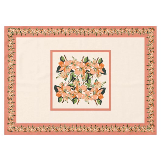 Abrikoos Azalea op crème 60" x 84" tafelkleed (Voorkant (Horizontaal))