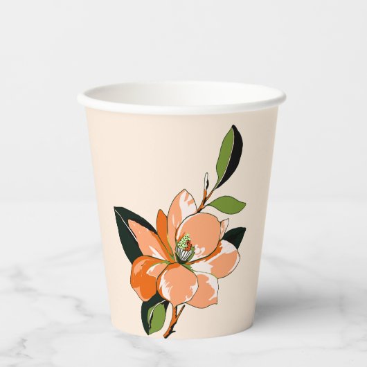 Abrikoos Azalea op Crème Papieren Bekers (Voorkant)