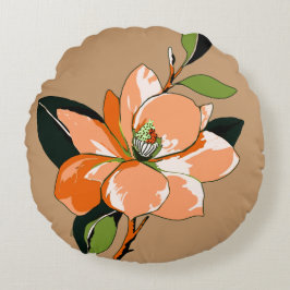 Abrikoos Azalea op Taupe Rond Kussen