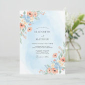 Abrikoos Azure Ranunculus Eucalyptus Bruiloft Kaart (Staand voorkant)