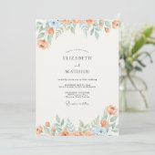 Abrikoos Azuur Wilde Bloemen Bruiloft Kaart (Staand voorkant)