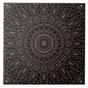 Abrikoos Beige Mandala met Elegante Symmetrie Tegeltje